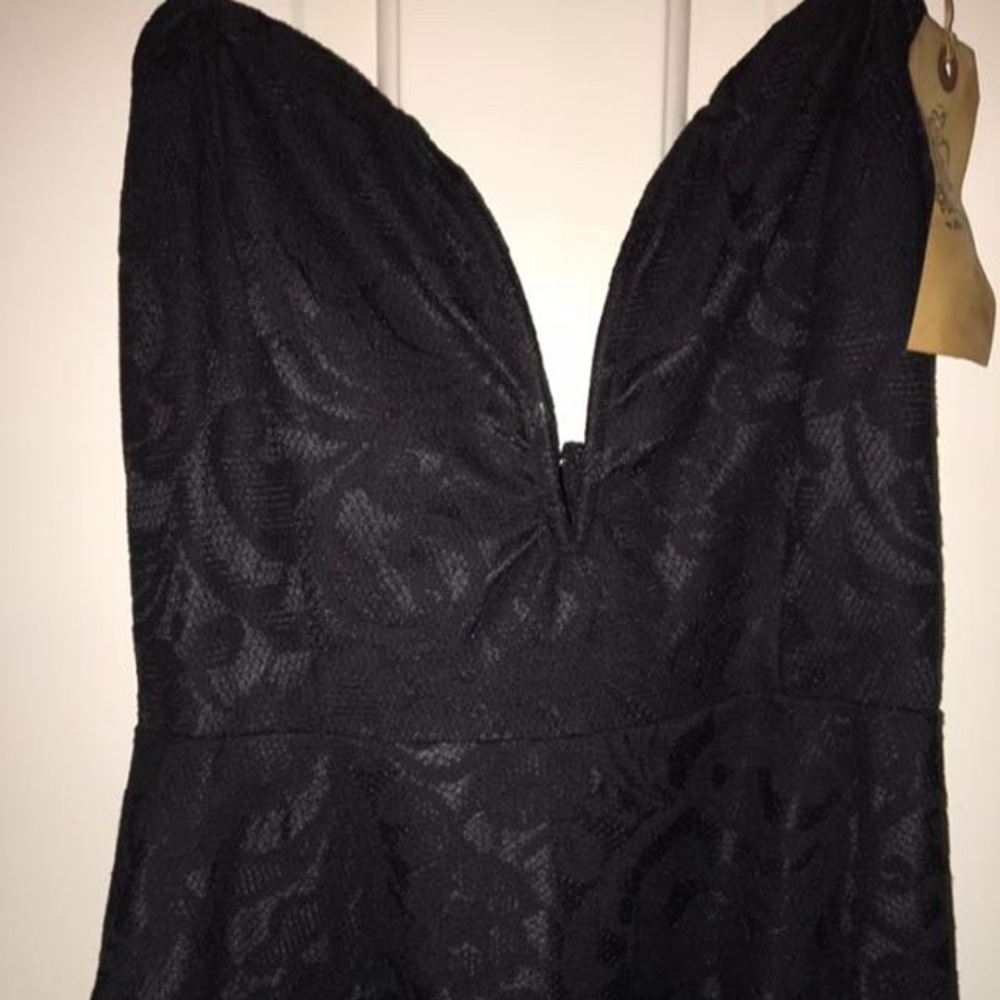 Black Lace Strapless High-low dress